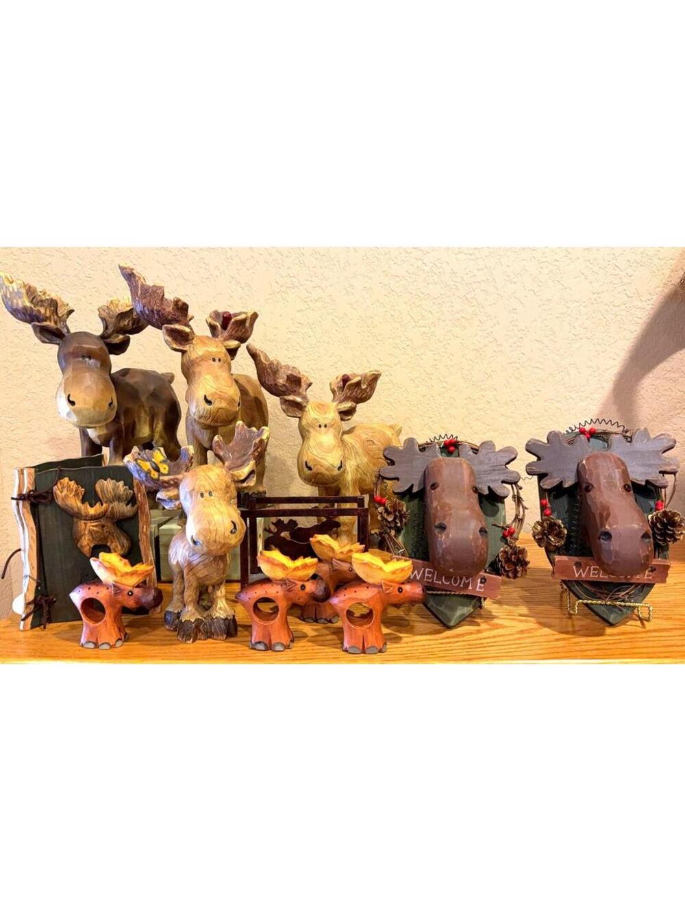 Rustic Moose Decor Lot Figurines Welcome Sign Napkin Rings Holder Journal Cabin